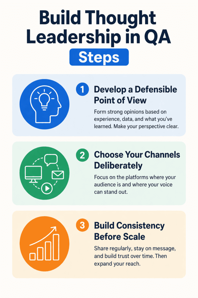 Title: Build Thought Leadership in QA Steps Develop a Defensible Point of View Choose Your Channels Deliberately Build Consistency Before Scale